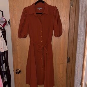 Rust Balloon Sleeve button down A-Line Dress